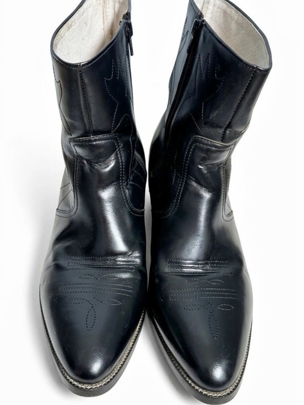 High Noon Black Leather Mens Western Heeled Boots